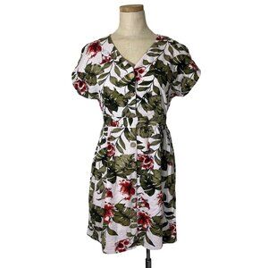 Chocolate USA tropical dress short sleeve v neck white red green mini